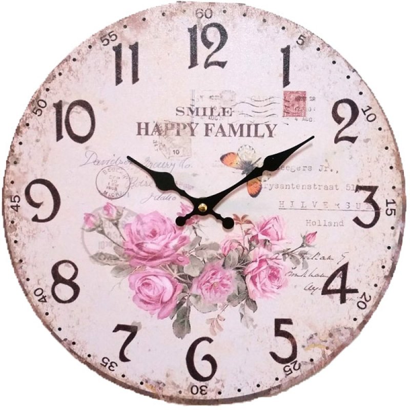 Happy Family Ξύλινο Vintage Ρολόι Τοίχου 30 εκ