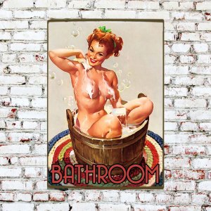 Vintage ξύλινο χειροποίητο πινακάκι με γυναίκα στην μπανιέρα