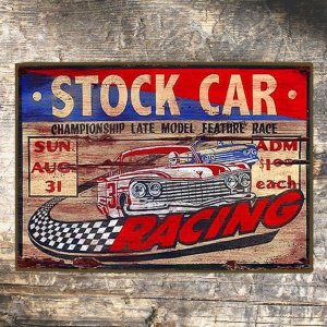 Stock car racing vintage ξύλινο χειροποίητο πινακάκι