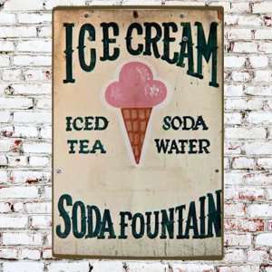 Ice cream soda fountain vintage ξύλινο χειροποίητο πινακάκι
