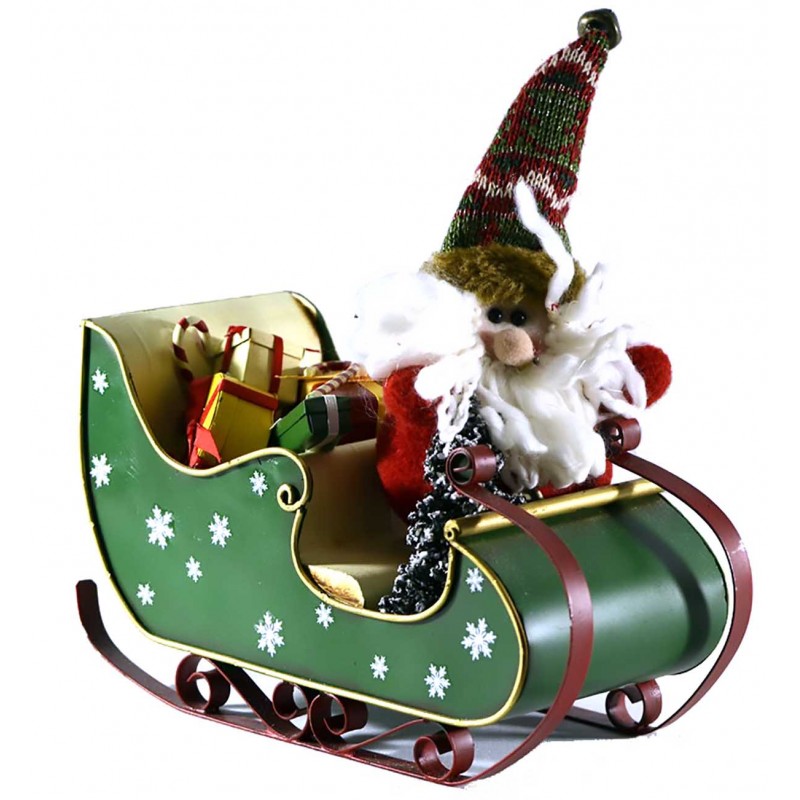 Χριστουγεννιάτικο διακοσμητικό μεταλλικό έλκηθρο πράσινο με Άγιο Βασίλη 25x11x26 εκ