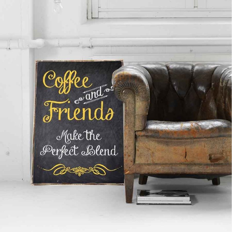 Vintage πίνακας χειροποίητος coffee and friends