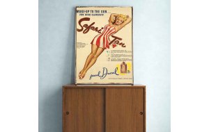 Vintage ξύλινος πίνακας pin up girl διαφήμιση αντιηλιακού