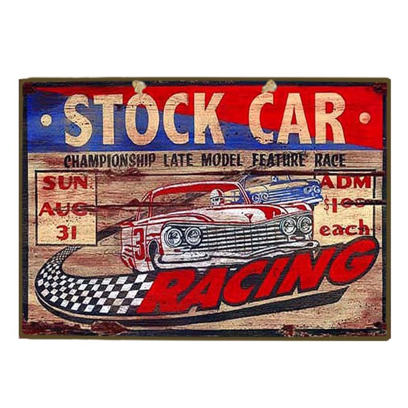 Stock car racing vintage ξύλινο χειροποίητο πινακάκι