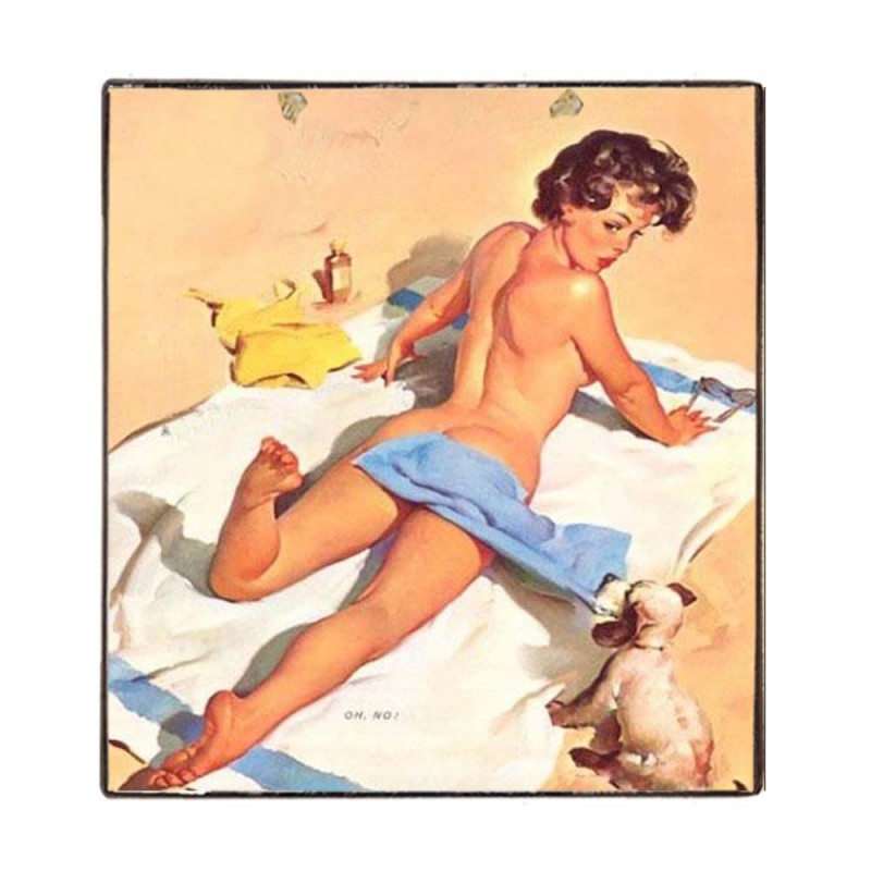 Vintage ξύλινο χειροποίητο πινακάκι pin up girl στην πλαζ