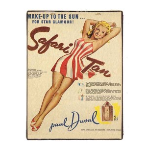 Vintage ξύλινος πίνακας pin up girl διαφήμιση αντιηλιακού