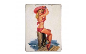 Vintage ξύλινος πίνακας pin up girl στη θάλασσα