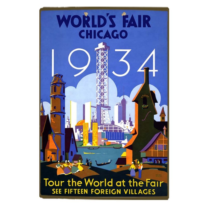 World's fair Chicago 1934 vintage ξύλινο χειροποίητο πινακάκι
