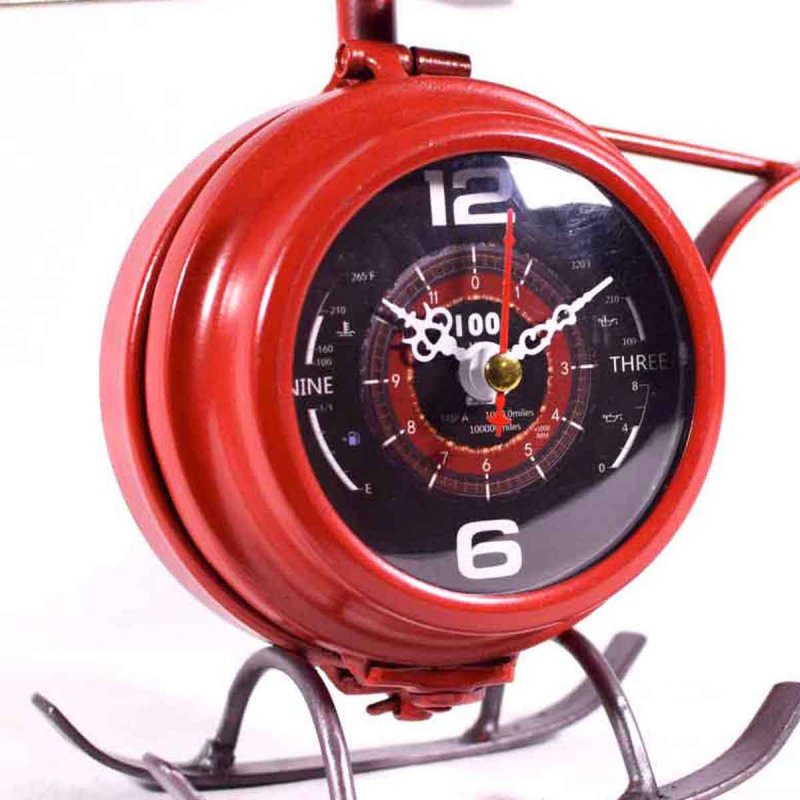 Επιτραπέζιο ρολόι ελικόπτερο μεταλλικό σε κόκκινο χρώμα 18x11x14 εκ