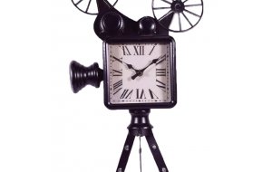 Μεταλλικό vintage ρολόι κινηματογραφική κάμερα σε μαύρο χρώμα 27x13x51 εκ