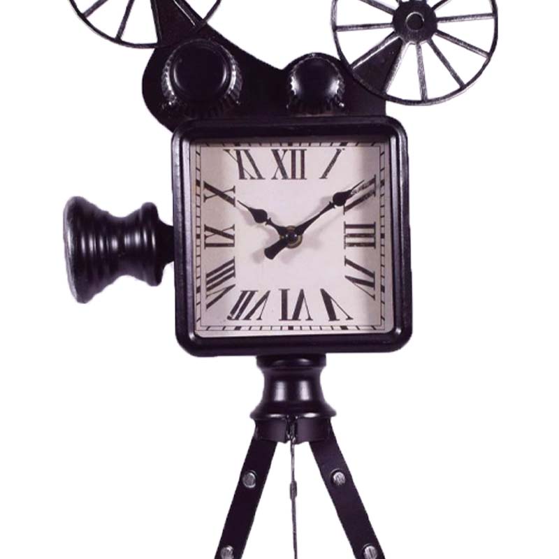 Μεταλλικό vintage ρολόι κινηματογραφική κάμερα σε μαύρο χρώμα 27x13x51 εκ