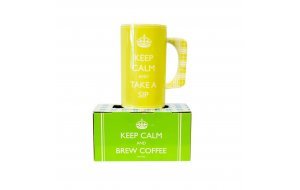Retro κίτρινη μεγάλη κούπα για καφέ με μήνυμα Keep calm and take a sip 10x15 εκ