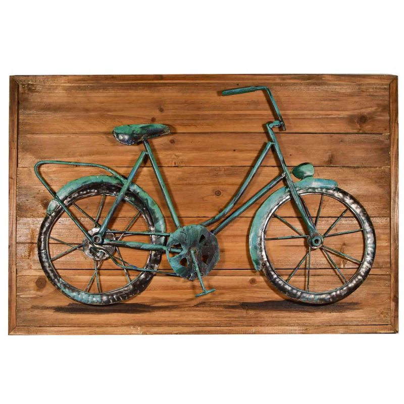 Vintage ξύλινος πίνακας με 3D ποδήλατο 60x40x4εκ