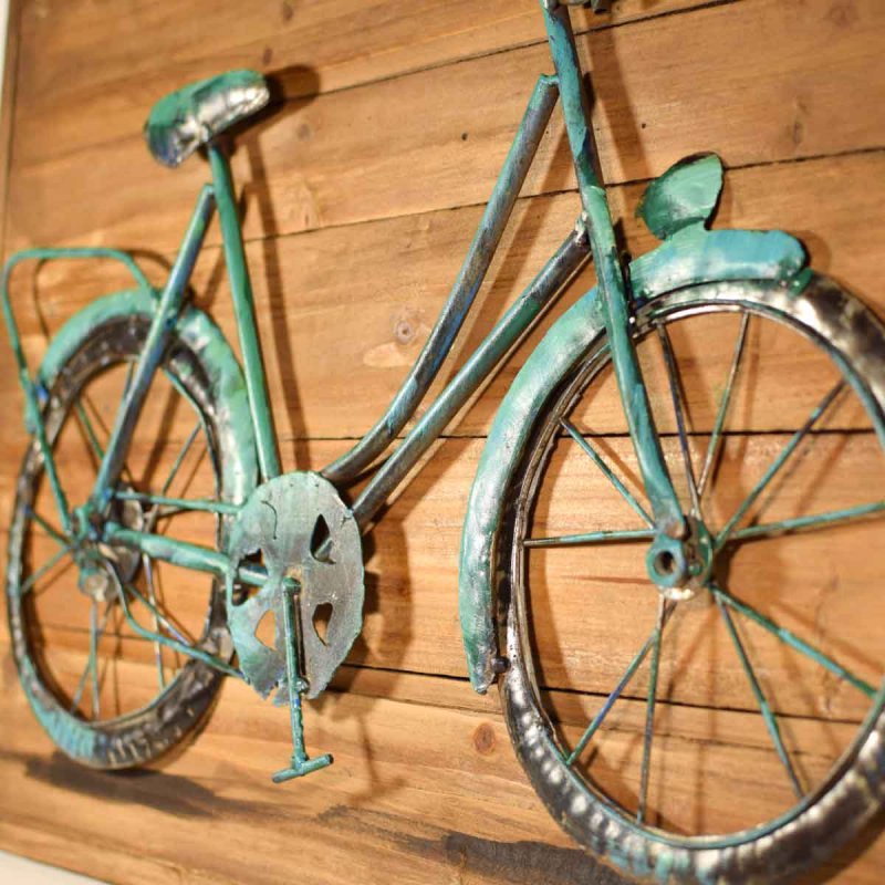 Vintage ξύλινος πίνακας με 3D ποδήλατο 60x4x40 εκ