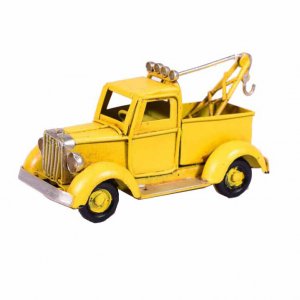Κίτρινο φορτηγάκι με ρυμουλκό vintage μεταλλική μινιατούρα 12x5x6 εκ