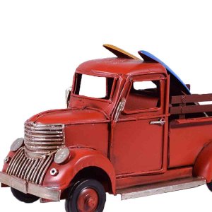 Ρετρό διακοσμητικό φορτηγάκι σε κόκκινο χρώμα με σερφ 6.5x9.5x6.5 εκ