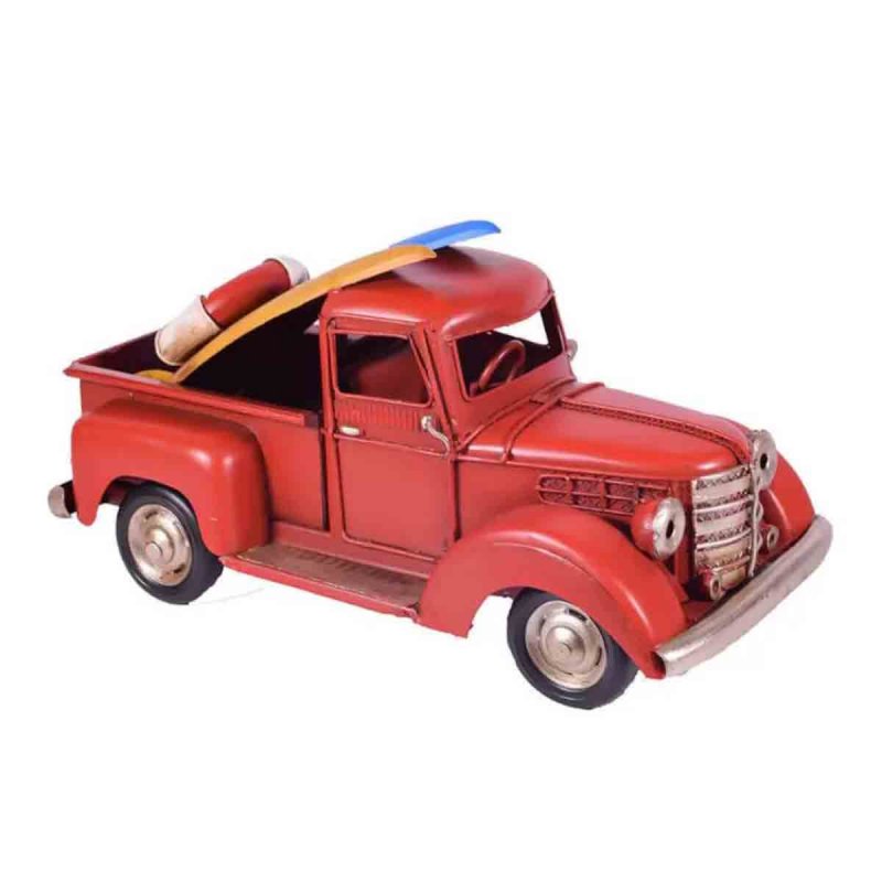 Μεταλλικό διακοσμητικό κόκκινο vintage φορτηγάκι με σανίδα του surf 25x11x12.5 εκ