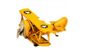 Vintage διακοσμητική μινιατούρα αεροπλανάκι σε κίτρινο χρώμα 6x7x3 εκ