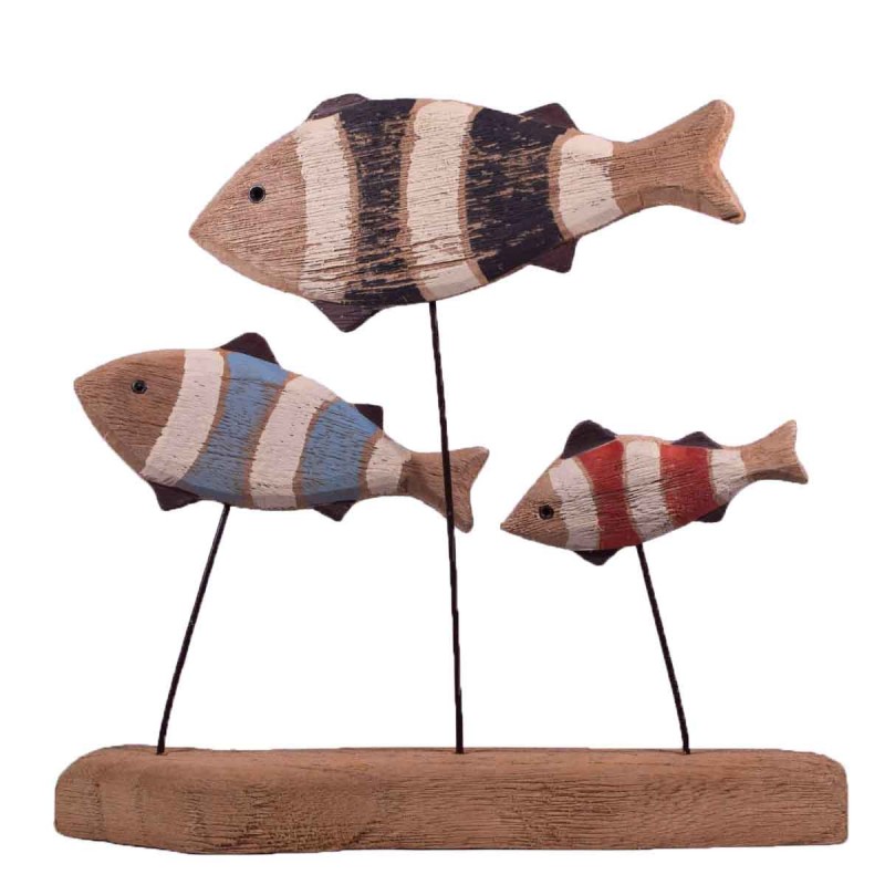 Επιτραπέζιο διακοσμητικό με ξύλινα ψάρια σε βάση 27x5x24 εκ