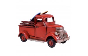 Ρετρό διακοσμητικό φορτηγάκι σε κόκκινο χρώμα με σερφ 6.5x9.5x6.5 εκ