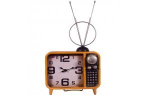 Διακοσμητικό επιτραπέζιο ρολόι vintage τηλεόραση σε κίτρινο χρώμα 25x11x48 εκ