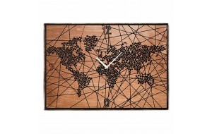 Επιτοίχιο vintage ξύλινο χειροποίητο ρολόι spots in the world 64x48 εκ