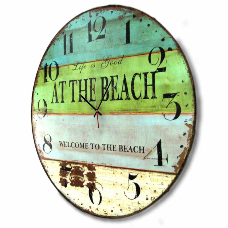 Vintage στρογγυλό ξύλινο χειροποίητο ρολόι life at the beach 48 εκ
