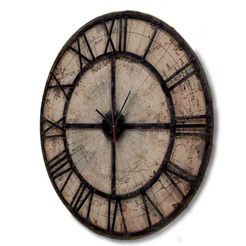Vintage στρογγυλό ρολόι τοίχου χειροποίητο timeworn map