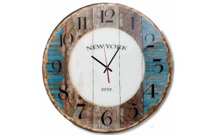 Vintage στρογγυλό ρολόι τοίχου New York 1939 από ξύλο χειροποίητο