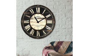 Vintage ξύλινο στρογγυλό ρολόι τοίχου roman numbers noir