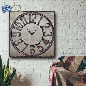 Vintage ρολόι τοίχου grunge ξύλινο χειροποίητο 48x48 εκ