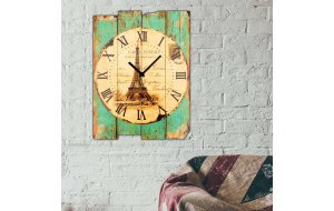 Ξύλινο χειροποίητο vintage ρολόι τοίχου Paris carte postale  48x64 εκ