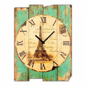 Ξύλινο χειροποίητο vintage ρολόι τοίχου Paris carte postale  48x64 εκ