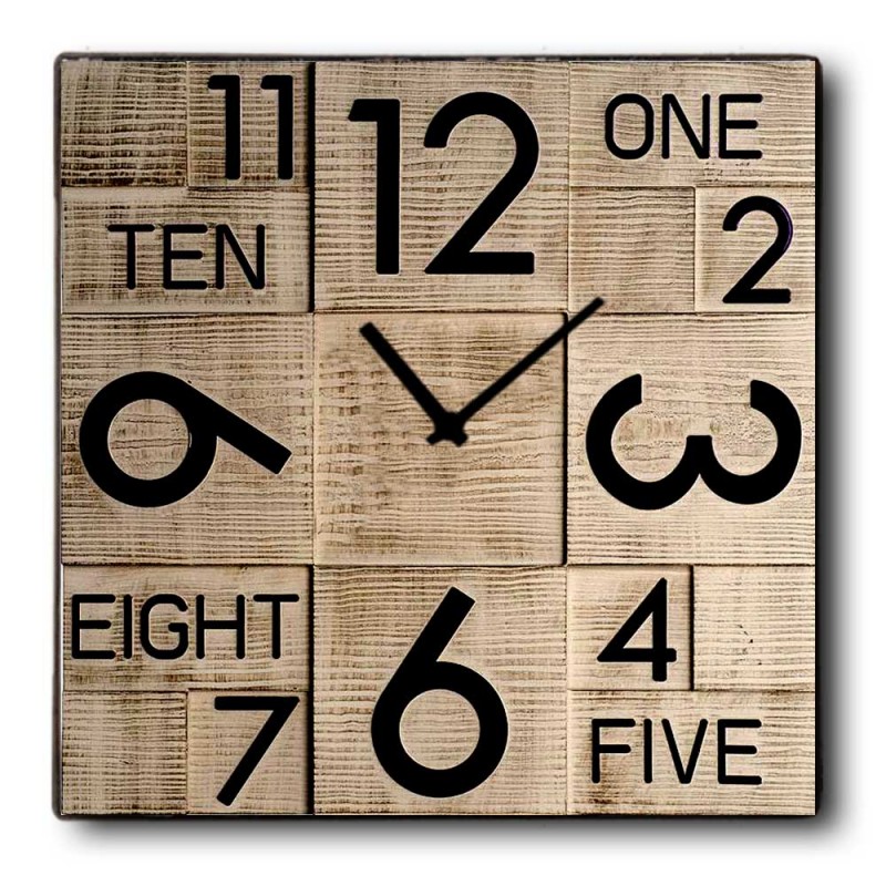 Rustik numbers ρολόι τοίχου ξύλινο χειροποίητο τετράγωνο 48x48 εκ