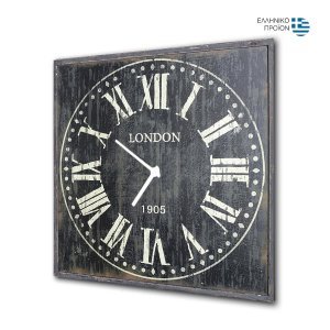London BL ρολόι τοίχου ξύλινο χειροποίητο τετράγωνο 48x48 εκ