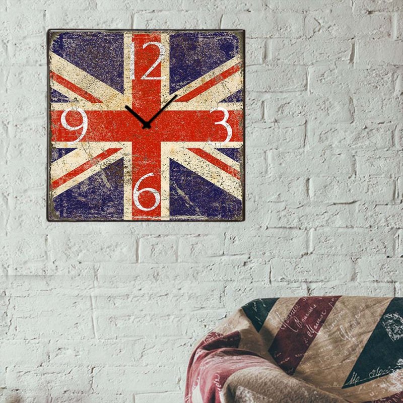 Industrial ξύλινο ρολόι τοίχου Union Jack
