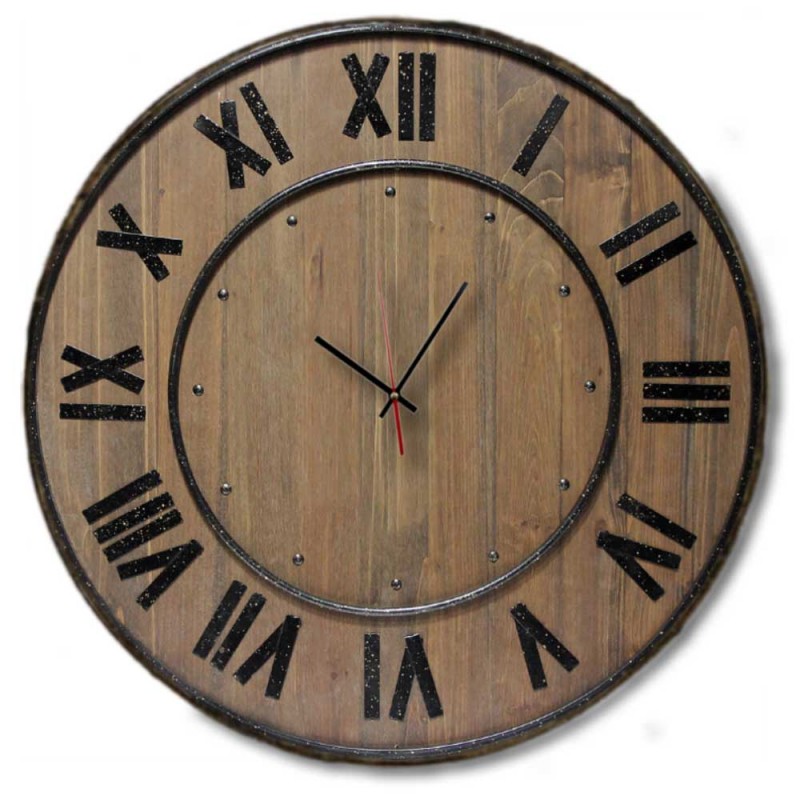 Vintage στρογγυλό ρολόι τοίχου χειροποίητο wood and metal