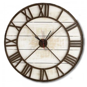 Vintage στρογγυλό ξύλινο χειροποίητο ρολόι τοίχου metallic