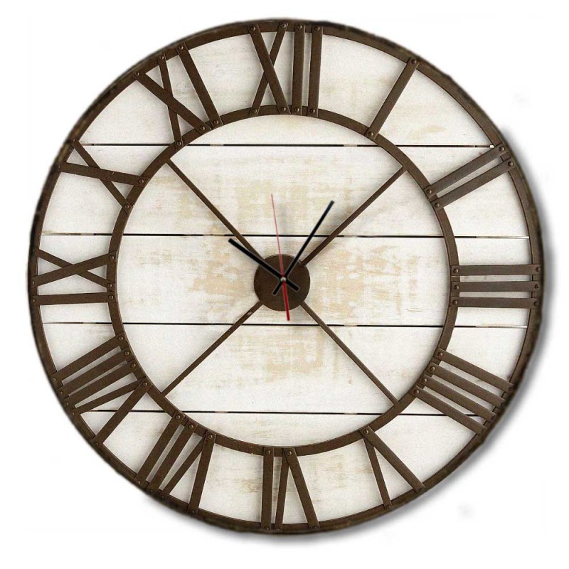 Vintage στρογγυλό ξύλινο χειροποίητο ρολόι τοίχου metallic