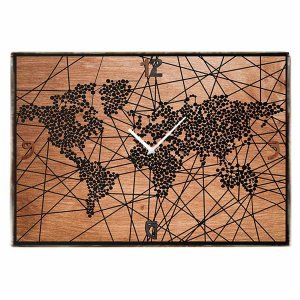 Επιτοίχιο vintage ξύλινο χειροποίητο ρολόι Spots in the world 64x48 εκ