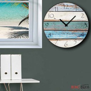 Beach deck ρολόι τοίχου ξύλινο χειροποίητο στρογγυλό