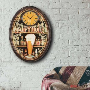 Happy Time - Ρολόι τοίχου Ξύλινο Χειροποίητο Οβάλ 48Χ64cm