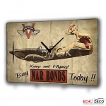 Retro ρολόι τοίχου war bonds ξύλινο χειροποίητο 48x32 εκ