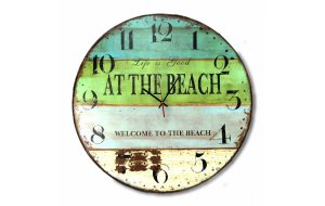 Vintage στρογγυλό ξύλινο χειροποίητο ρολόι life at the beach 48 εκ 