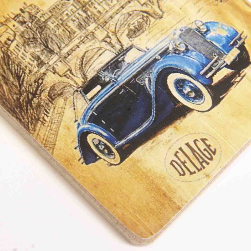 Σουβέρ ξύλινα χειροποίητα με vintage αυτοκίνητα σετ των τεσσάρων