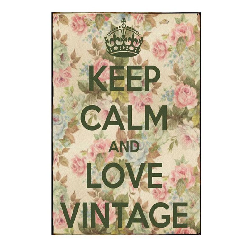Keep calm and love vintage ξύλινος πίνακας