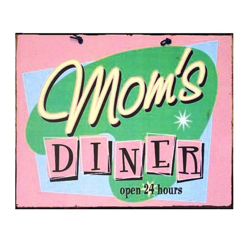 Πίνακας χειροποίητος mom's diner open ροζ 25x20 εκ