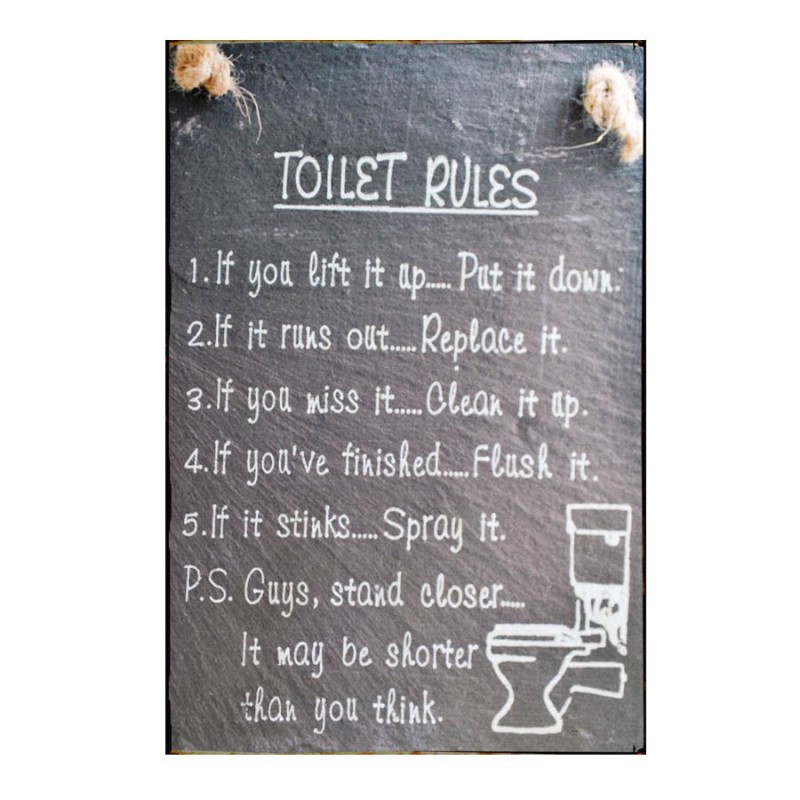 Πίνακας χειροποίητος toilet rules μαυροπίνακας 20x30 εκ