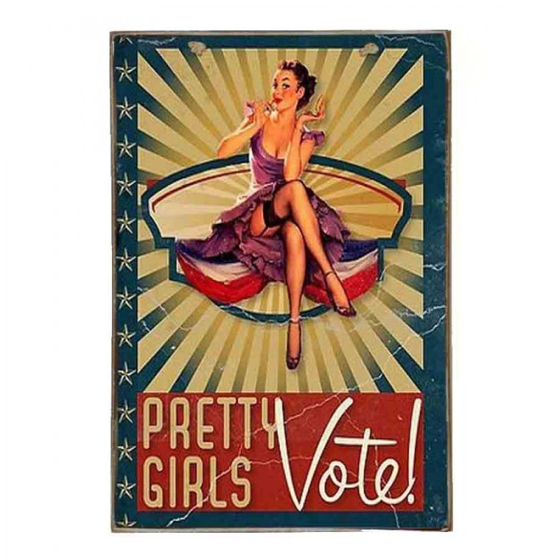 Pretty girls vote vintage ξύλινο πινακάκι