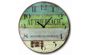 Ρολόι τοίχου ξύλινο χειροποίητο στρογγυλό life at the beach 32 εκ